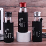 Jazz Style Glass Water Bottle with Aluminum Cap