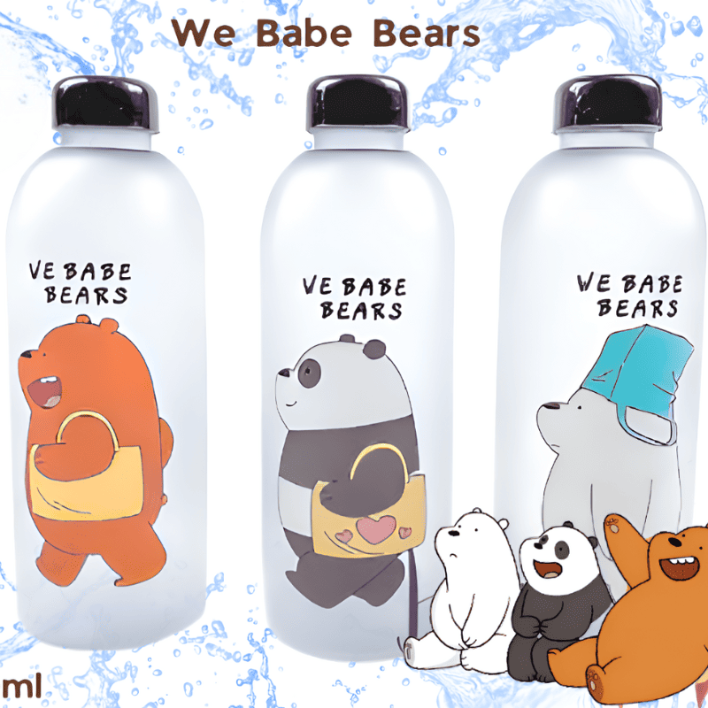 6 Cartoon Transparent Frosted Leak-Proof Panda Bear Water Bottle 1000ml - Image 1