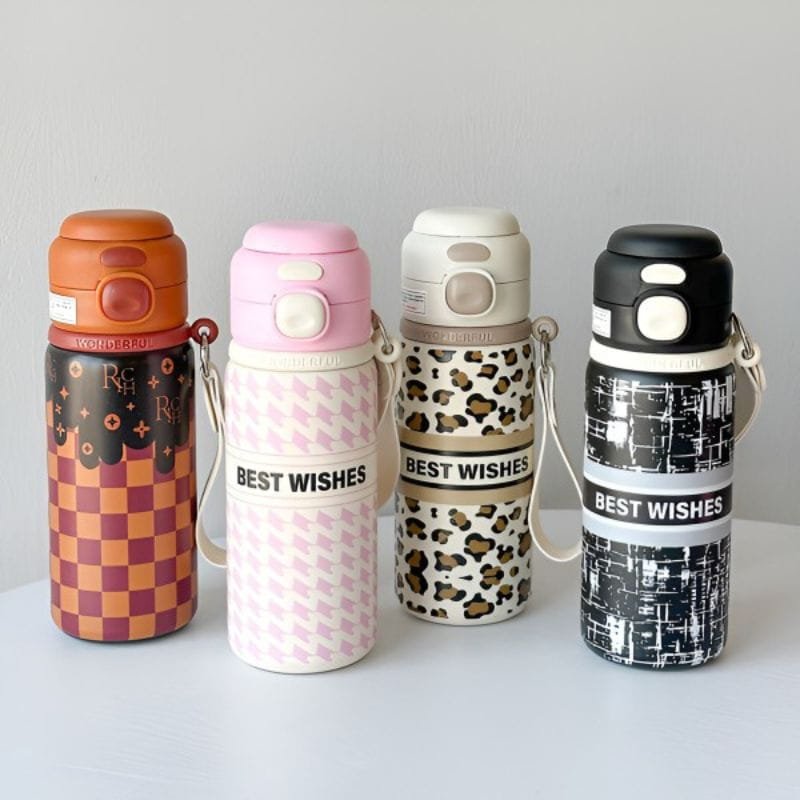 o (4) Outdoor portable sports double drinking straw cover car insulation cup - Image 1