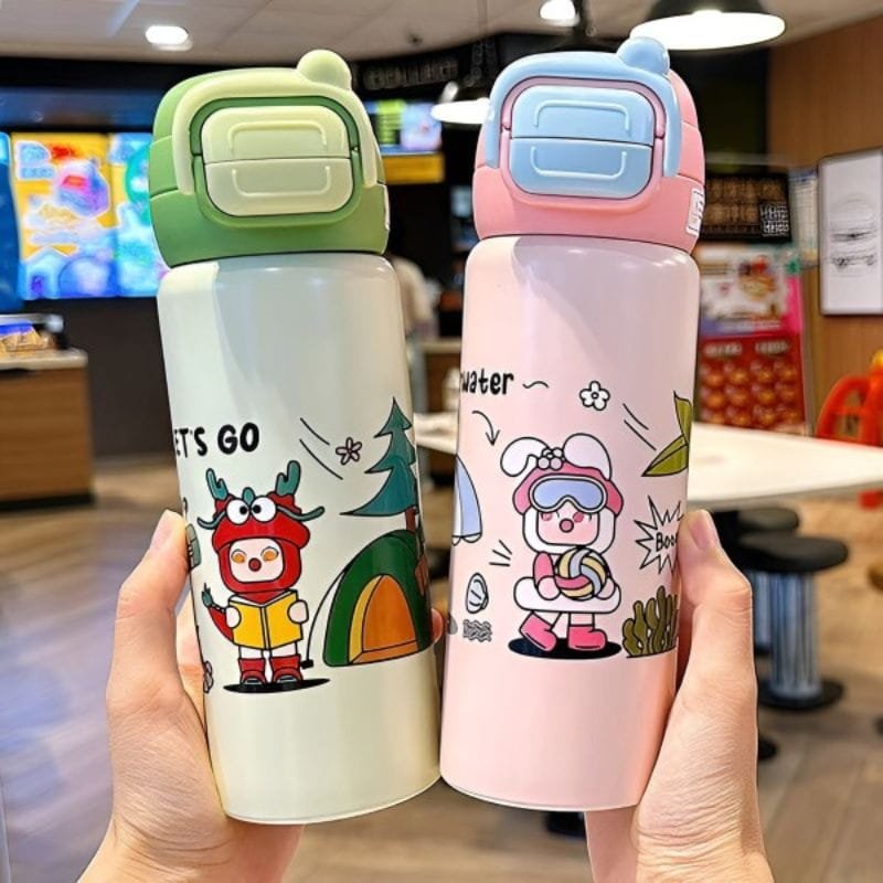 r (2) Cartoon Double Drink Children's Portable Thermos - Image 1