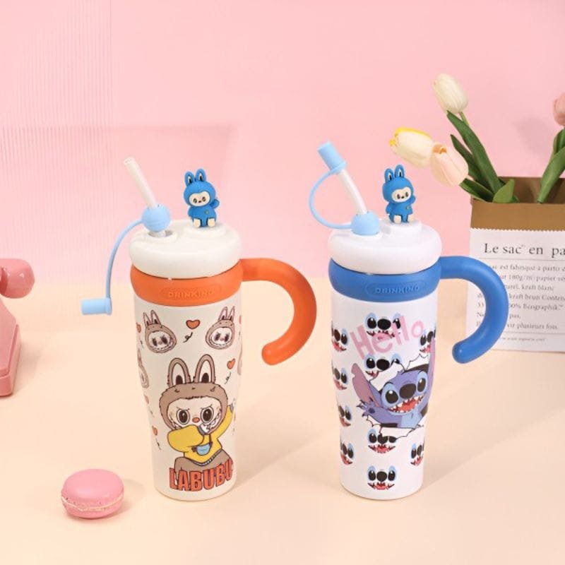 s (3) Doll Ice Stainless Steel Insulated Large Capacity with Handle Straw Cartoon Car Water Cup - Image 1