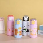 Cute Stainless Steel Thermos Cup with High-Looking Pop-Up Lid and Straw for Outdoor Children and Students