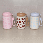 Leopard-Print Mini Portable Thermos Cup with Straw - Image 2