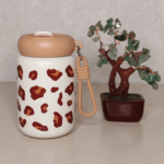 Leopard-Print Mini Portable Thermos Cup with Straw - Image 5