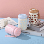 Leopard-Print Mini Portable Thermos Cup with Straw
